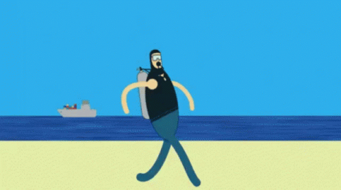 A Cartoon Of A Man Holding A Rainbow Colored Umbrella GIF