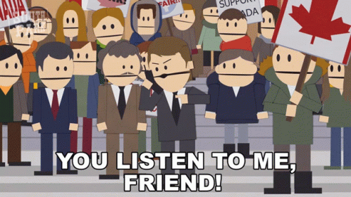 A Cartoon Of A Man Holding A Sign That Says Support Canada GIF