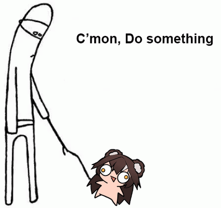 A Cartoon Of A Man Holding A Small Animal On A Leash . GIF
