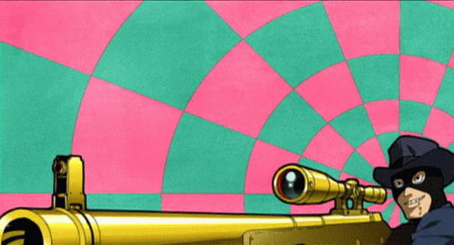 A Cartoon Of A Man Holding A Sniper Rifle With Chinese Writing On The Bottom GIF