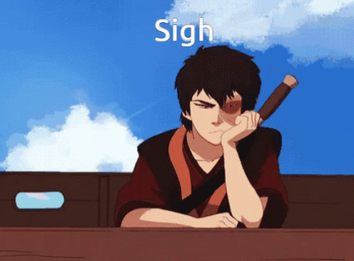 A Cartoon Of A Man Holding A Stick With The Word Sigh Above Him GIF