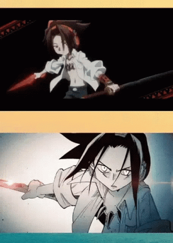 A Cartoon Of A Man Holding A Sword And Another Cartoon Of A Man Holding A Sword GIF