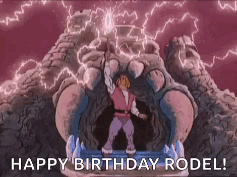 A Cartoon Of A Man Holding A Sword In Front Of A Castle . GIF