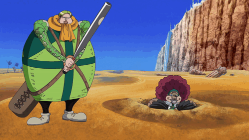 A Cartoon Of A Man Holding A Sword Next To A Hole In The Ground GIF