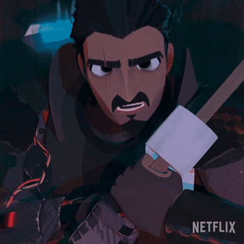 A Cartoon Of A Man Holding A Sword With Netflix Written On The Bottom Right GIF