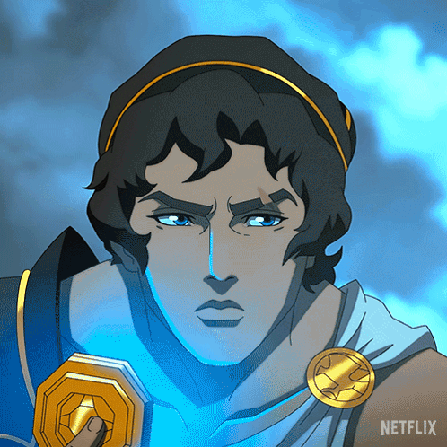 A Cartoon Of A Man Holding A Sword With Netflix Written On The Bottom GIF