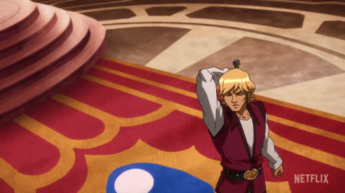 A Cartoon Of A Man Holding A Sword With The Netflix Logo In The Corner GIF