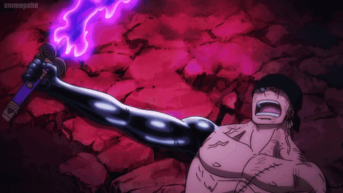 A Cartoon Of A Man Holding A Sword With The Word Animepahe On The Bottom Left GIF
