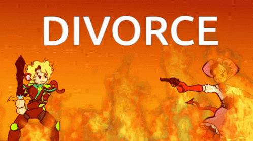 A Cartoon Of A Man Holding A Sword With The Word Divorce Above Him GIF