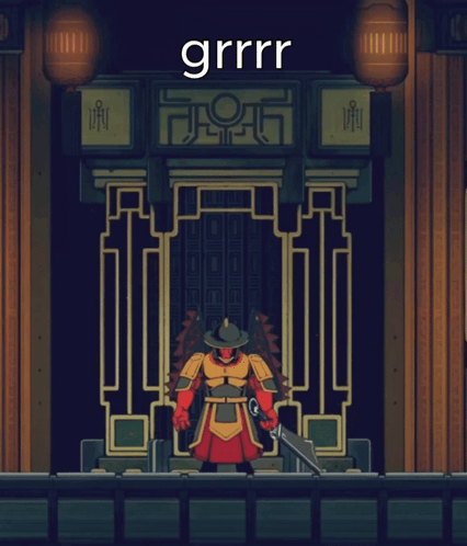 A Cartoon Of A Man Holding A Sword With The Word Grrr Written Above Him GIF