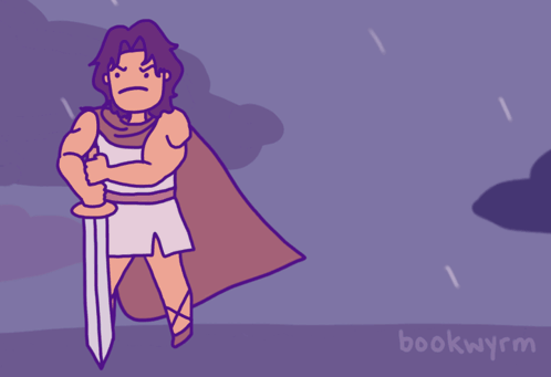 A Cartoon Of A Man Holding A Sword With The Words " Brace For A Storm " Below Him GIF