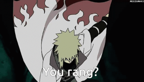 A Cartoon Of A Man Holding A Sword With The Words You Rang Below Him GIF