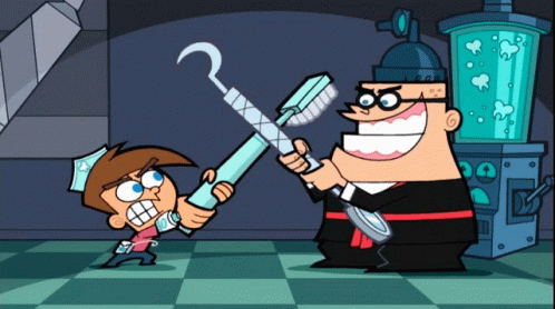 A Cartoon Of A Man Holding A Toothbrush And A Hook GIF