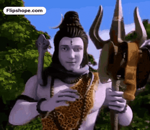 A Cartoon Of A Man Holding A Trident With Flipshope.com Written On The Bottom GIF