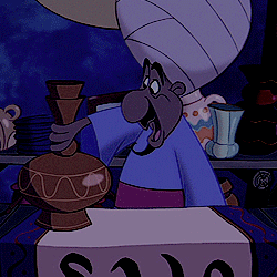A Cartoon Of A Man Holding A Vase With The Letter S On A Table GIF