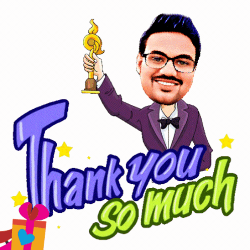 A Cartoon Of A Man Holding An Oscar Trophy With The Words Thank You So Much Below Him GIF