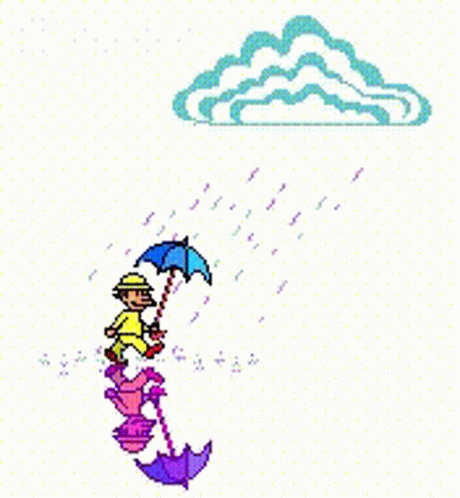 A Cartoon Of A Man Holding An Umbrella In The Rain With A Cloud In The Background GIF