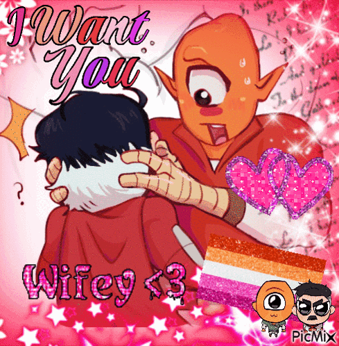 a cartoon of a man holding another man with the words " i want you wifey < 3 " on the bottom