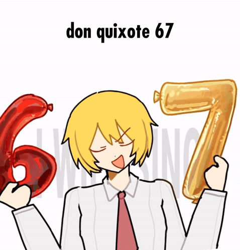 Cartoon Man Holding Balloons With Number 67 GIF