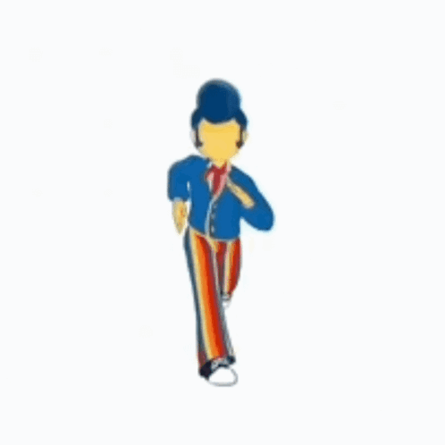 A Cartoon Of A Man In A Blue Jacket And Striped Pants Walking . GIF