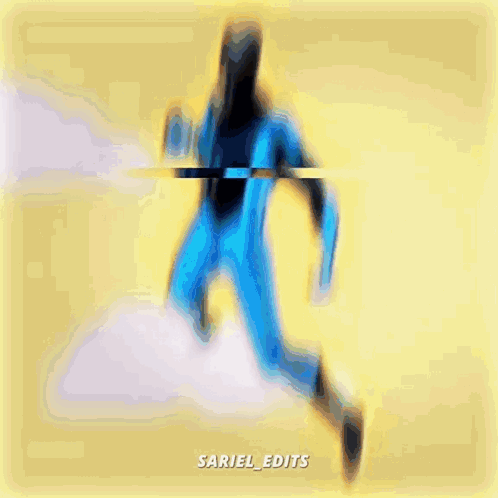 A Cartoon Of A Man In A Blue Suit Flying Through The Air GIF