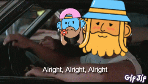 A Cartoon Of A Man In A Car With The Words Alright Alright Alright GIF