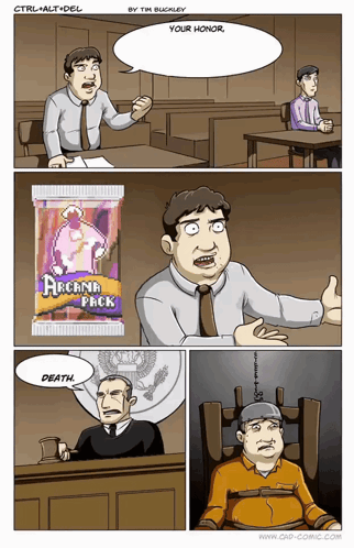 A Cartoon Of A Man In A Courtroom With An Arcana Pack GIF