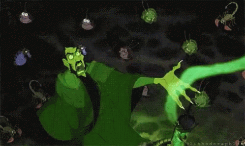 A Cartoon Of A Man In A Green Robe Surrounded By Bugs GIF