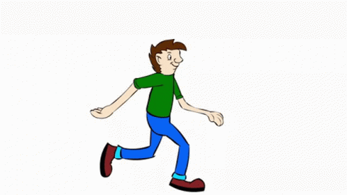 A Cartoon Of A Man In A Green Shirt And Blue Jeans Walking GIF