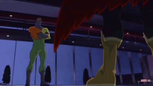 A Cartoon Of A Man In A Green Suit With The Word Marvel Hq On The Bottom Right GIF
