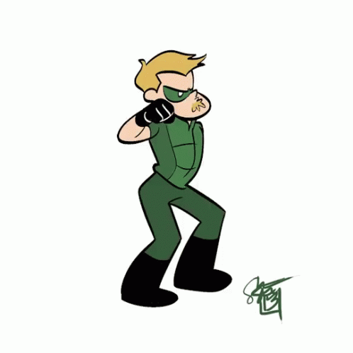 A Cartoon Of A Man In A Green Superhero Costume Dancing . GIF