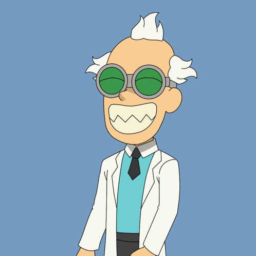 A Cartoon Of A Man In A Lab Coat And Goggles Says Sheeeeesh GIF