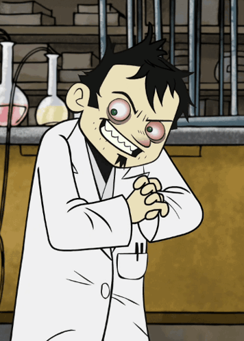 A Cartoon Of A Man In A Lab Coat With A Big Smile On His Face GIF