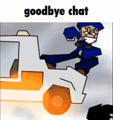 A Cartoon Of A Man In A Mask Driving A Truck With The Words Goodbye Chat On The Bottom GIF