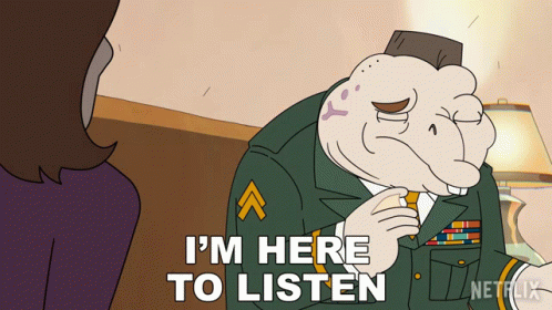 Cartoon Soldier Saying I'm Here To Listen GIF