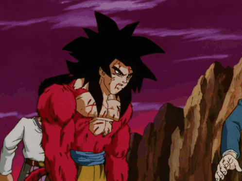 A Cartoon Of A Man In A Red Shirt And A Man In A Blue Suit Standing Next To Each Other GIF