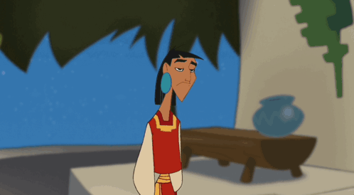 A Cartoon Of A Man In A Red Shirt And White Shirt GIF