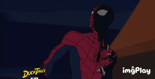 A Cartoon Of A Man In A Spiderman Costume With The Words Imgplay Below Him GIF