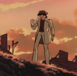 Cartoon Man In Suit And Hat Standing On Hill GIF