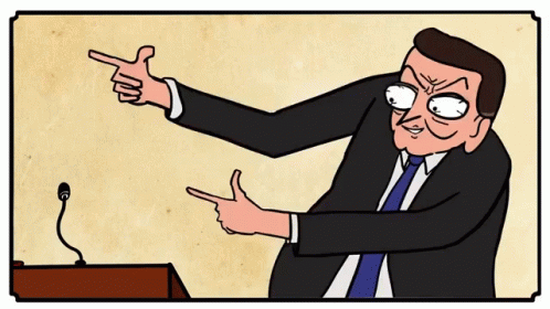 A Cartoon Of A Man In A Suit And Tie Giving A Speech GIF