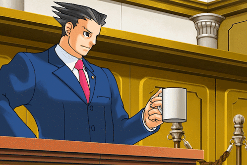 A Cartoon Of A Man In A Suit And Tie Holding A Cup GIF