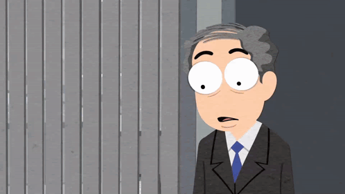 a cartoon of a man in a suit and tie standing in front of a wall