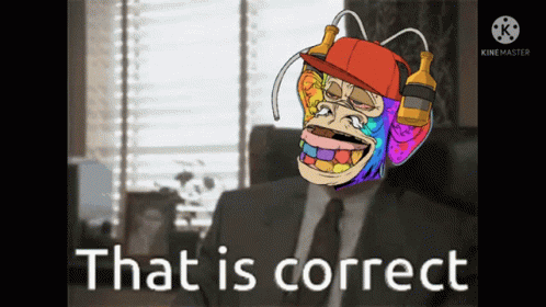 A Cartoon Of A Man In A Suit And Tie With A Bottle On His Head Says That Is Correct GIF
