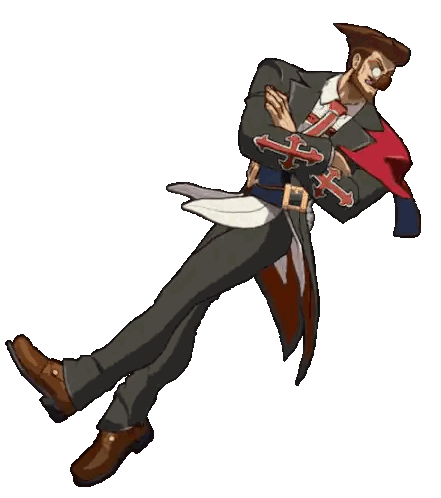 a cartoon of a man in a suit and tie with a cross on his sleeve