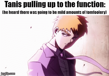 a cartoon of a man in a suit and tie with the caption " tanis pulling up to the function "