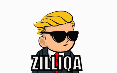 A Cartoon Of A Man In A Suit And Tie With The Word Zilliqa On The Top GIF