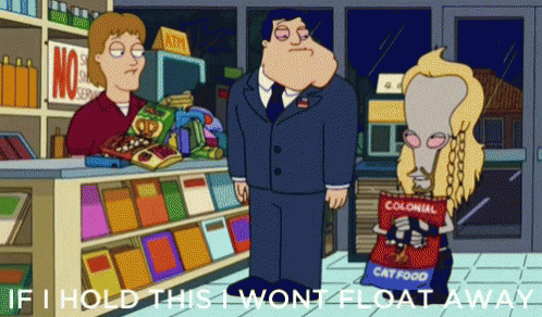 A Cartoon Of A Man In A Suit Holding A Bag Of Cat Food GIF