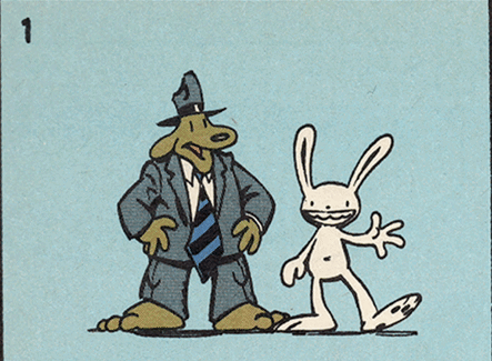 A Cartoon Of A Man In A Suit Standing Next To A Rabbit With The Number 8 Below Them GIF