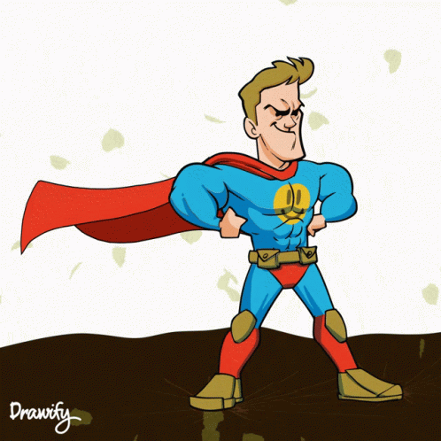 A Cartoon Of A Man In A Superhero Costume With Drawify Written Below Him GIF