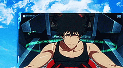 A Cartoon Of A Man In A Tank Top With A Blue Sky Behind Him GIF